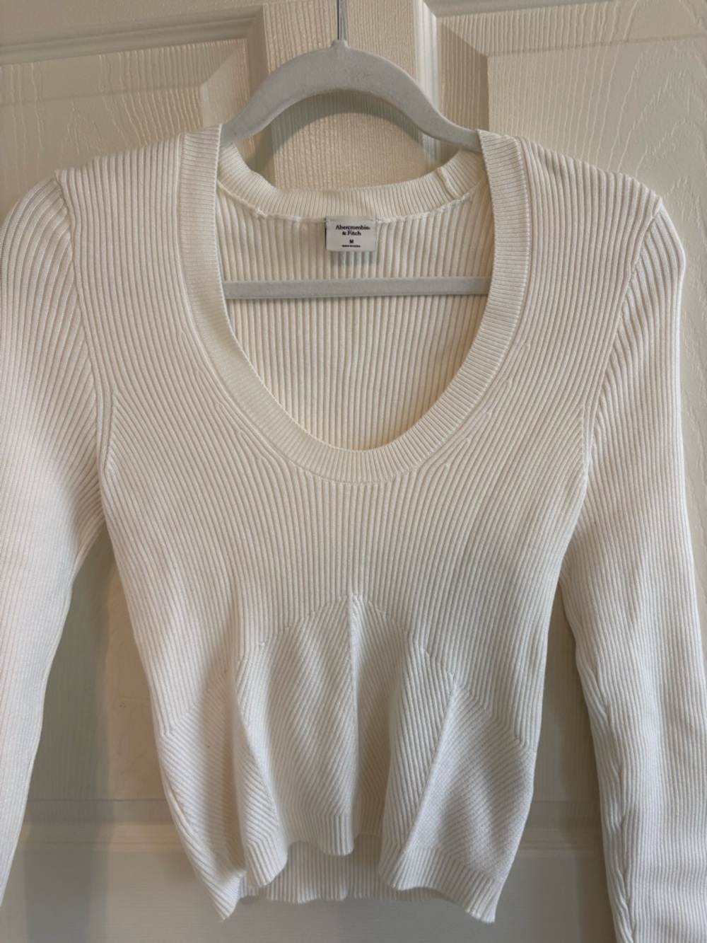 Abercrombie & Fitch Cream Ribbed Scoop-Neck Sweater